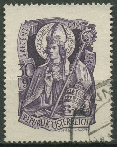 Österreich 1949 Landespatron Vorarlberg Hl. Gebhard 936 gestempelt