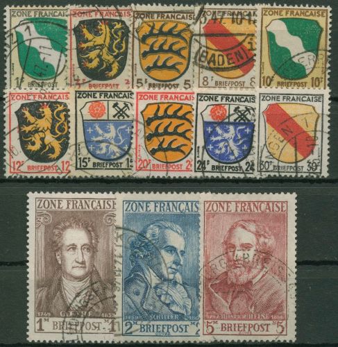 Französische Zone: Allgemeine Ausgabe 1945/46 Wappen und Dichter 1/13 gestempelt
