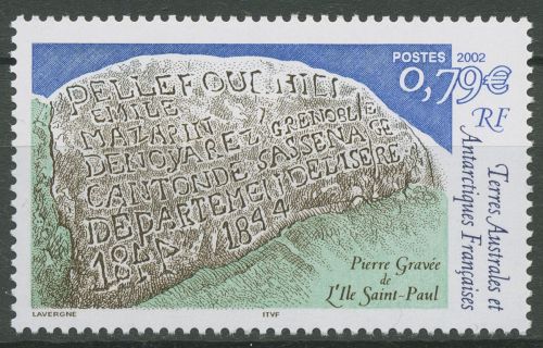 Franz. Antarktis 2002 Gravierter Stein auf der Insel Saint-Paul 485 postfrisch