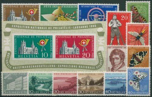 Schweiz Jahrgang 1955 komplett 607/22, Block 15 postfrisch (G60006)