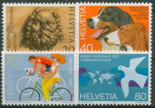 Schweiz 1983 Ereignisse Hunde Radsport Kommunikation 1256/59 postfrisch