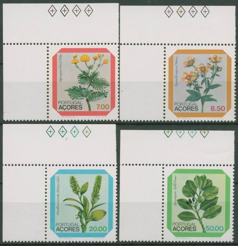 Portugal - Azoren 1981 Blumen 345/48 Ecke postfrisch