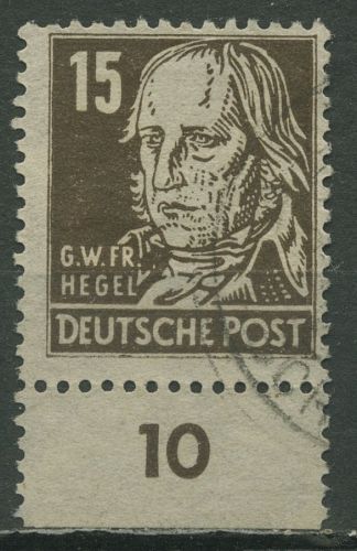 SBZ Allgemeine Ausgabe 1948 Georg Hegel mit Unterrand 217 a UR gestempelt