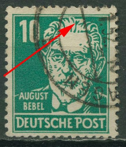 SBZ Allg. Ausgabe 1948 Bebel Plattenfehler 215 c II gestempelt geprüft, Knick