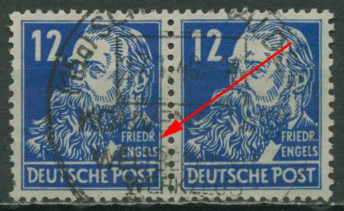 SBZ Allg. Ausgabe 1948 Engels mit Plattenfehler 216 PF ? gestempelt, Zahnfehler