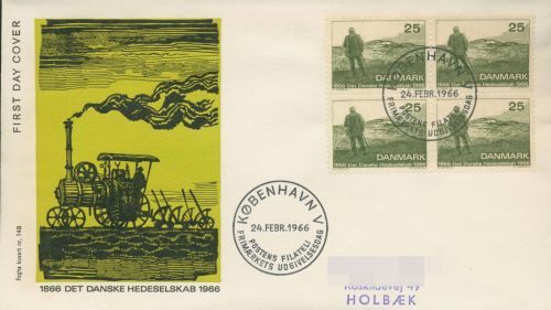 Dänemark 1966 Heidegesellschaft Ersttagsbrief 440 y 4er-Block FDC (X80006)