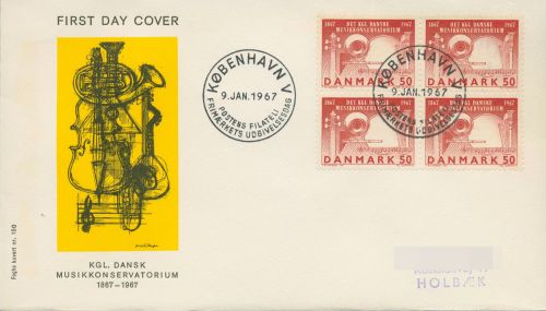Dänemark 1967 Musikkonservatorium Ersttagsbrief 449 x 4er-Block FDC (X80011)