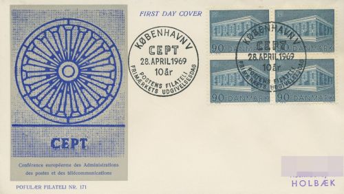 Dänemark 1969 Europa CEPT Ersttagsbrief 479 4er-Block FDC (X80009)