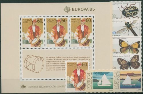 Portugal - Azoren 1985 kompletter Jahrgang 369/75, Block 6 postfrisch (G98408)