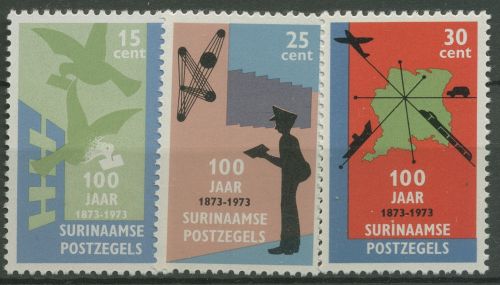 Surinam 1973 100 Jahre Briefmarken Brieftaube Briefträger 663/65 postfrisch