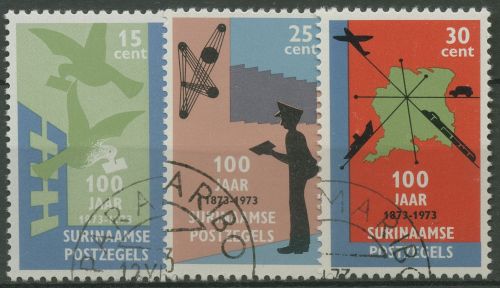 Surinam 1973 100 Jahre Briefmarken Brieftaube Briefträger 663/65 gestempelt