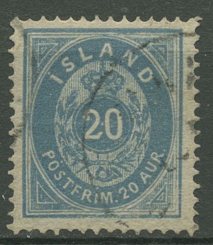 Island 1882 Ziffer mit Krone im Oval 20 Aurar blau, 14 Aa gestempelt