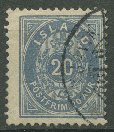 Island 1882 Ziffer mit Krone im Oval 20 Aurar ultramarin, 14 Bb gestempelt