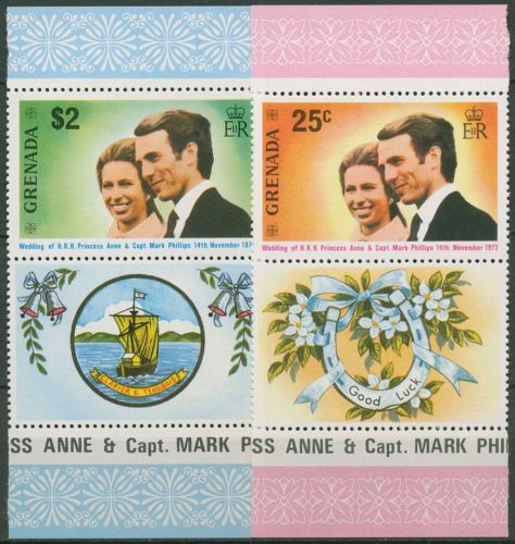 Grenada 1973 Hochzeit Prinzessin Anne & Mark Phillips 551/52 Zf postfrisch