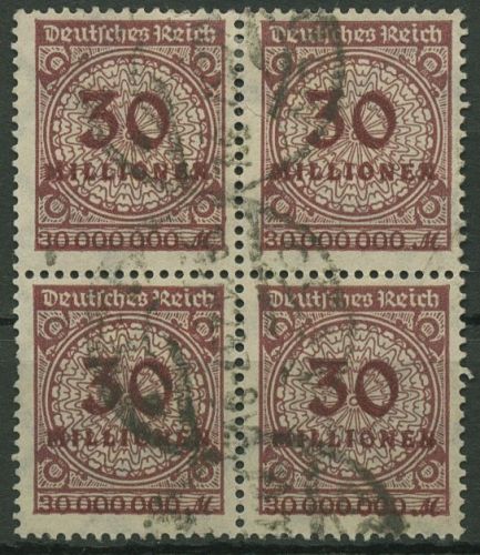 Deutsches Reich Inflation 1923 Walzendruck 320 AW 4er-Block gestempelt geprüft