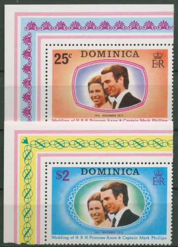 Dominica 1973 Hochzeit Prinzessin Anne & Marc Phillips 379/80 Ecke postfrisch