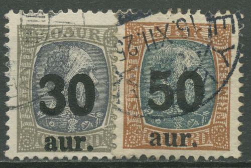 Island 1925 König Christian IX. neue Wertaufdrucke 112/13 gestempelt