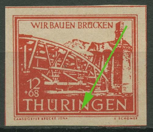 SBZ Thüringen 1946 Wiederaufbau Brücken mit Plattenfehler 113 ay XI postfrisch