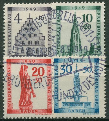 Französische Zone: Baden 1949 Wiederaufbau Freiburg 38/41 A gestempelt geprüft