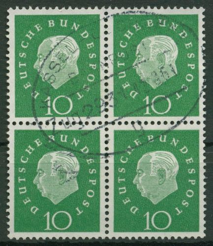Bund 1959 Heuss Medaillon Bogenmarken 303 4er-Block mit Bahnpost-Stempel