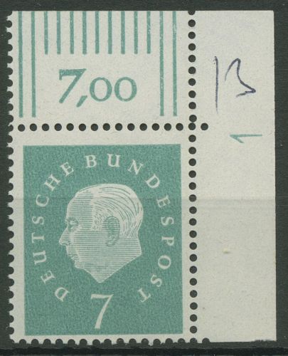 Bund 1959 Heuss Medaillon mit Druckerzeichen 302 DZ 1 Ecke 2 postfrisch