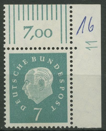 Bund 1959 Heuss Medaillon mit Druckerzeichen 302 DZ 11 Ecke 2 postfrisch
