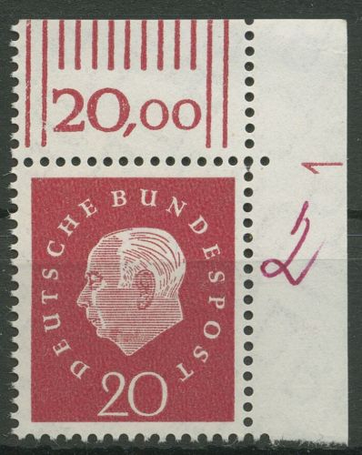 Bund 1959 Heuss Medaillon mit Druckerzeichen 304 DZ 1 Ecke 2 postfrisch
