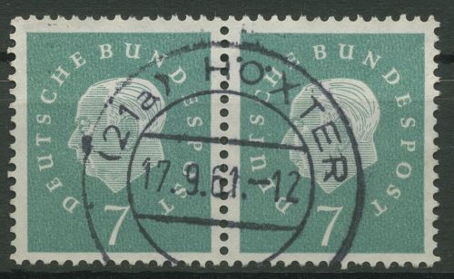 Bund 1959 Heuss Medaillon Bogenmarken 302 waagerechtes Paar mit TOP-Stempel