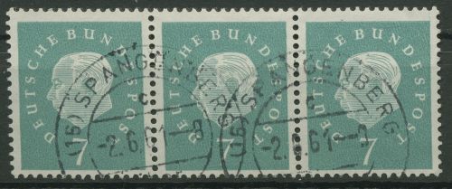 Bund 1959 Heuss Medaillon Bogenmarken 302 3er-Streifen gestempelt