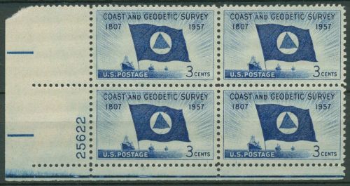 USA 1957 Küstenvermessung Flagge Schiff 710 4er-Block Ecke postfrisch