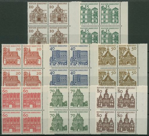 Bund 1964/65 Bauwerke klein Bogenmarken 454/61 4er-Block Rand rechts postfrisch