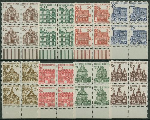 Bund 1964/65 Bauwerke klein Bogenmarken 454/61 4er-Block Unterrand postfrisch