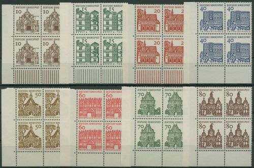 Bund 1964/65 Bauwerke klein Bogenmarken 454/61 4er-Block Ecke 3 postfrisch