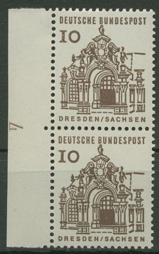 Bund 1964/65 Bauwerke klein, senkr. Paar mit Druckerzeichen 454 DZ 4 postfrisch