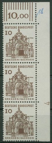 Bund 1964/65 Bauwerke klein, mit Druckerzeichen 454 Ecke 2 DZ 4 postfrisch