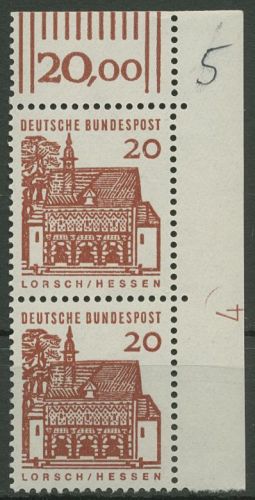 Bund 1964/65 Bauwerke klein, mit Druckerzeichen 456 Ecke 2 DZ 4 postfrisch