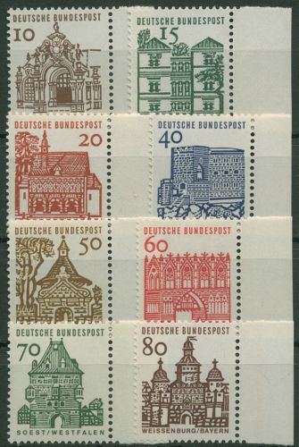Bund 1964/65 Bauwerke klein Bogenmarken 454/61 Rand rechts postfrisch