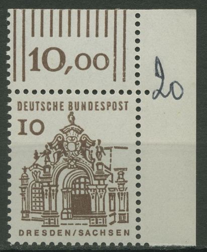 Bund 1964/65 Bauwerke klein, Zwinger Dresden 454 Ecke 2 postfrisch