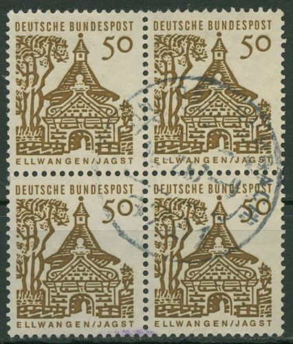 Bund 1964/65 Bauwerke klein, Schlosstor Ellwangenl 458 4er-Block gestempelt