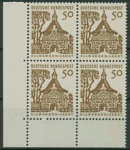 Bund 1964/65 Bauwerke klein Schlosstor Ellwangen 458 4er-Block Ecke 3 postfrisch