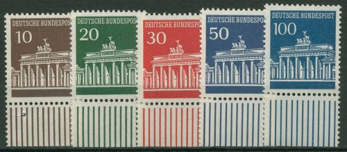 Bund 1966 Brandenburger Tor Bogenmarken mit Unterrand 506/10 UR postfrisch