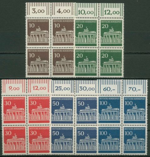 Bund 1966 Brandenburger Tor mit Oberrand 506/10 4er-Block OR postfrisch