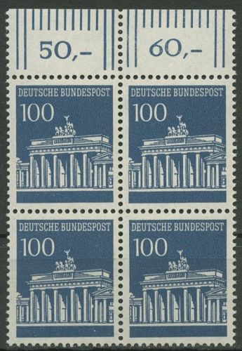 Bund 1966 Brandenburger Tor mit Oberrand 510 4er-Block OR postfrisch
