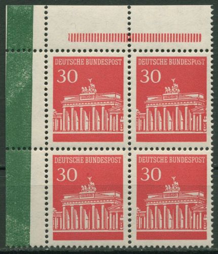 Bund 1966 Brandenburger Tor Ecke aus MHB 12, 508 4er-Block ER 12.1 postfrisch