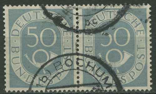 Bund 1951 Posthorn Bogenmarken 134 waagerechtes Paar gestempelt