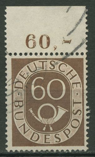 Bund 1951 Posthorn Bogenmarke mit Oberrand 135 OR gestempelt