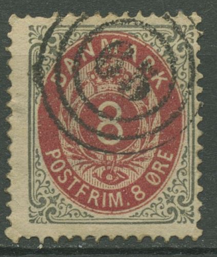 Dänemark 1875 Ziffern 8 Öre 25 YI Aa mit Nr.-Stpl. 65, SLAGELSE