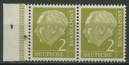 Bund 1954 Th. Heuss I Bogenmarken mit Seitenrand 177 waag. Paar SR postfrisch