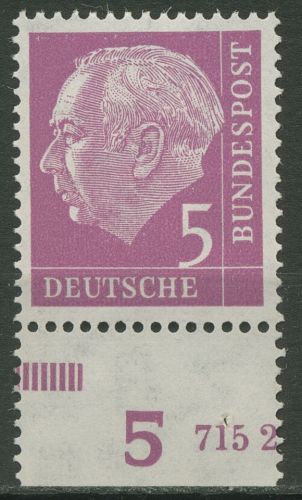 Bund 1954 Th. Heuss I Bogenmarke Platte Unterrand 179 x Wv P UR postfrisch