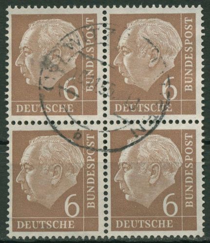 Bund 1954 Bundespräsident Theodor Heuss Bogenmarken 180 4er-Block gestempelt